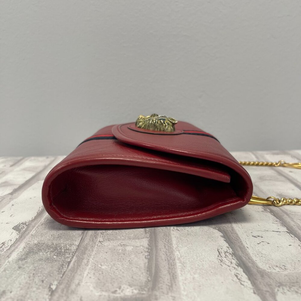 Gucci Rajah Web Chain Shoulder Bag in Red Leather - Small - Preowned - Picture 8 of 15